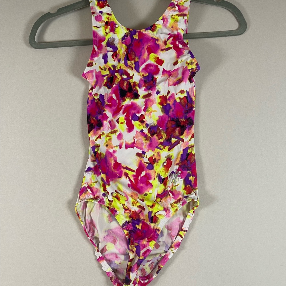 Pink and Yellow One Piece Swimsuit with Floral Design